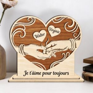 💖 Cœur en bois personnalisé – Deux mains enlacées 💖